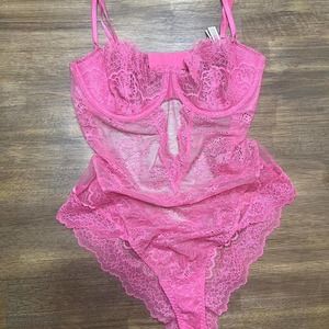 Victoria's Secret Lace Unlined Balcony Teddy in Neon Peony Pink